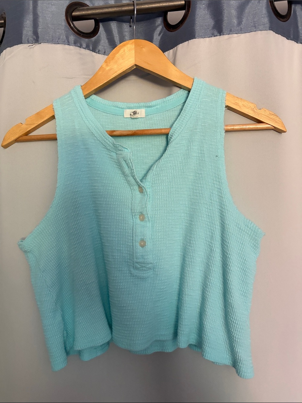 aerie Aqua Sleeveless Henley Tank